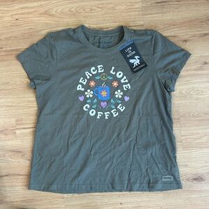 Life Is Good Green Peace Love Coffee Tee